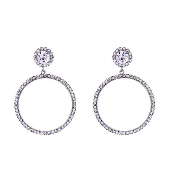 Ella Etc Silver Tone Sparkly Hoop Earrings | 3” Statement Crystal Dangle - Picture 3 of 11